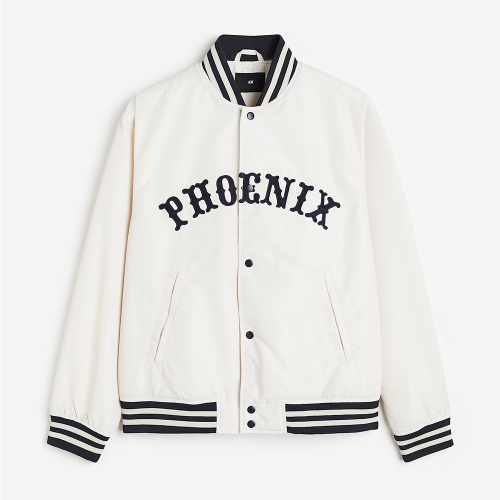 H&M Cream Varsity Jacket with Black Accents